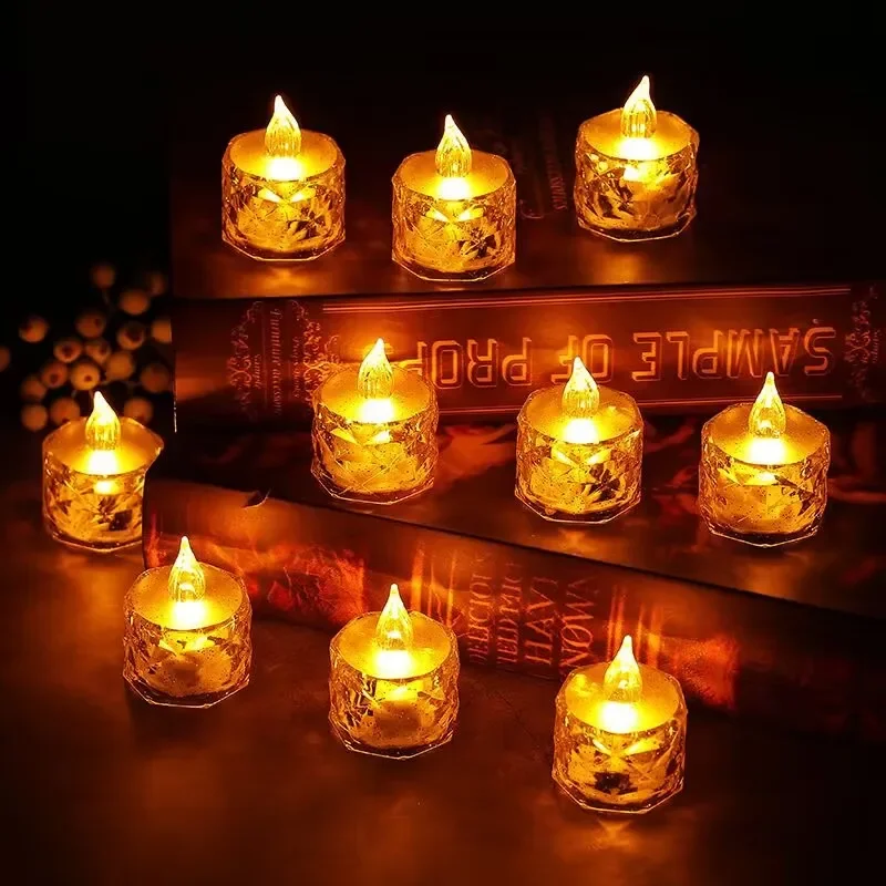 6Pcs LED Simulation Acrylic Candle Lantern Flameless Battery Light Wedding Romantic Party Birthday Christmas Lamp Home Decor