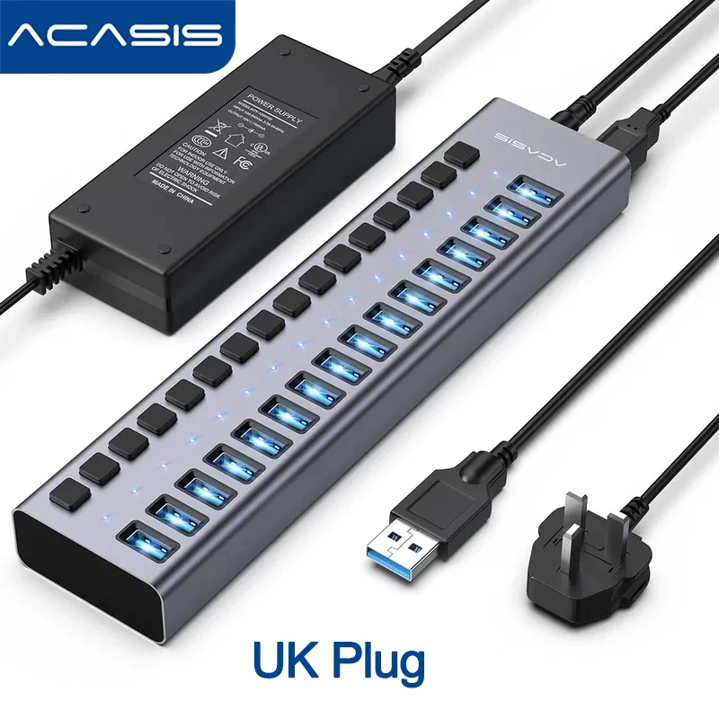 Acasis 10 Gbit/s USB 3.1 Hub 16 Ports Splitter Aluminium Powered USB Hub für PC Laptop MacBook Pro Steam Deck Datenübertragung Aufladen 3