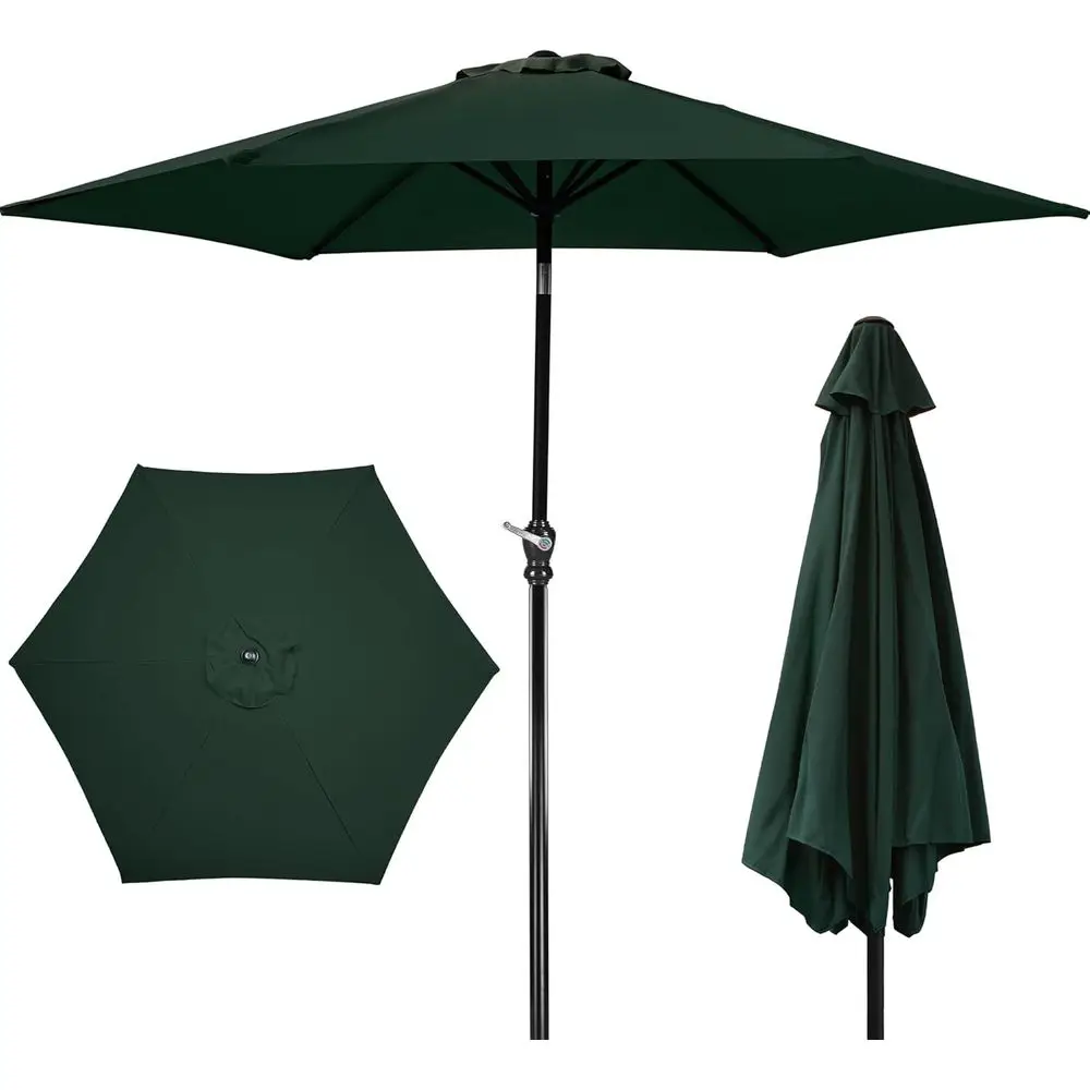 

9T Deep Green Outdoor Patio Umbrella with Push Button and Crank, Beach Umbrella or Sun Shades, Market Umbrella with 6 Sturdy Met