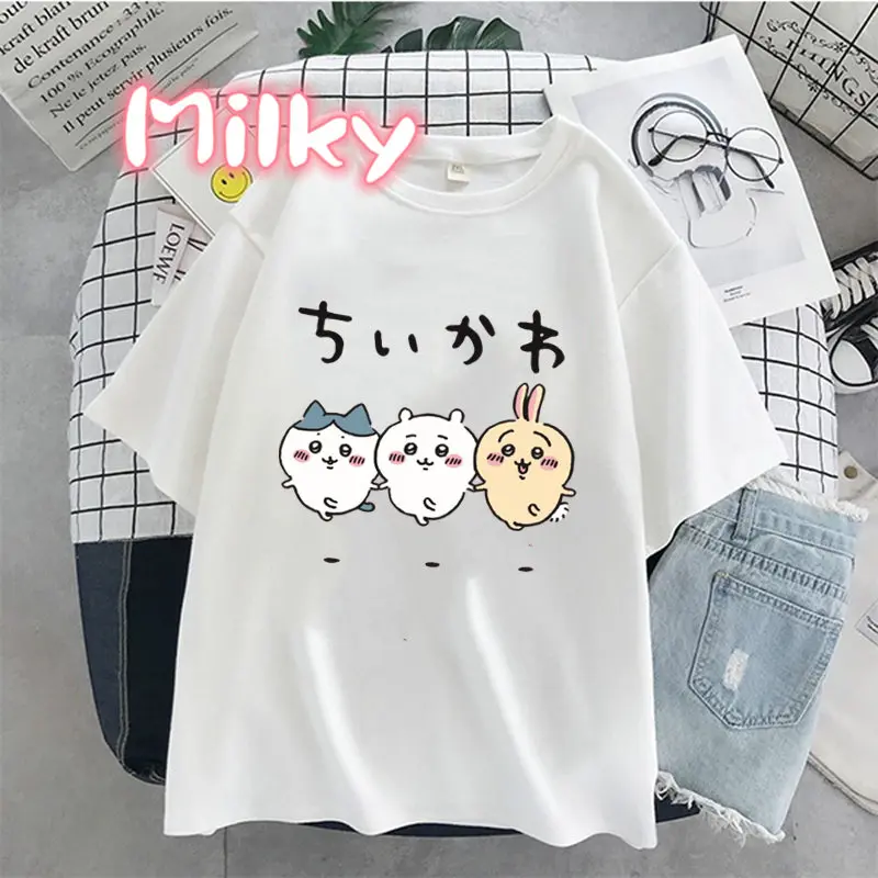 T-shirt à manches courtes imprimé Chiikawas pour femmes, Streetwear Harajuku, Tee graphique esthétique, Comics japonais, Vêtements en Y féminins drôles, Mignon