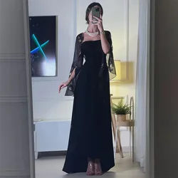 Elegant Black Formal Evening Dresses Saudi Arabia Long Sleeves Appliqued Prom Dresses Ankle-Length Party Gowns