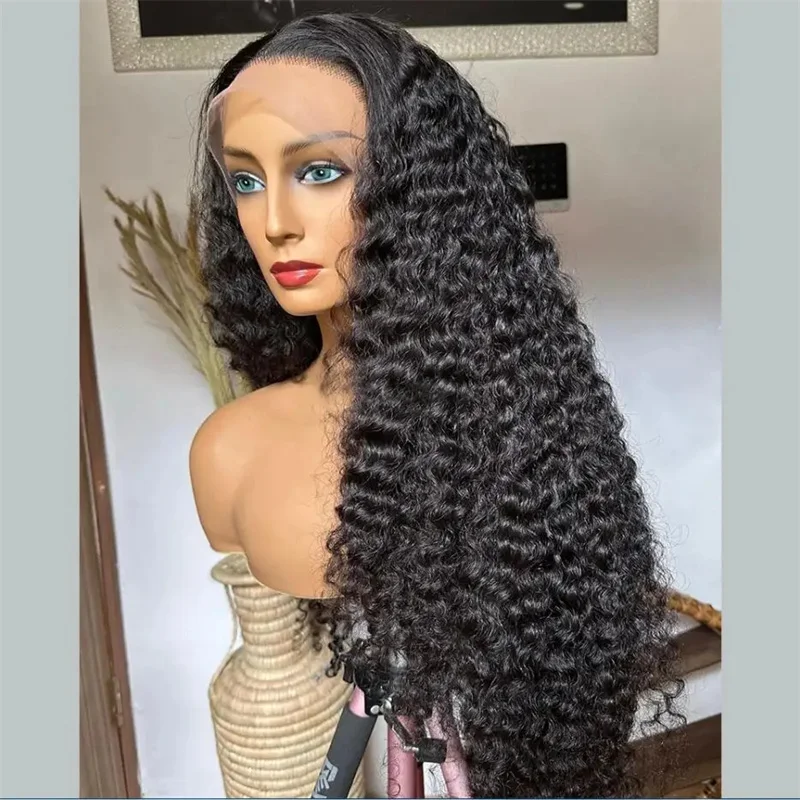 

Natural Black Glueless Long Kinky Curly 180Density 26inch Deep Lace Front Wig For Women With Baby Hair Preplucked Daily