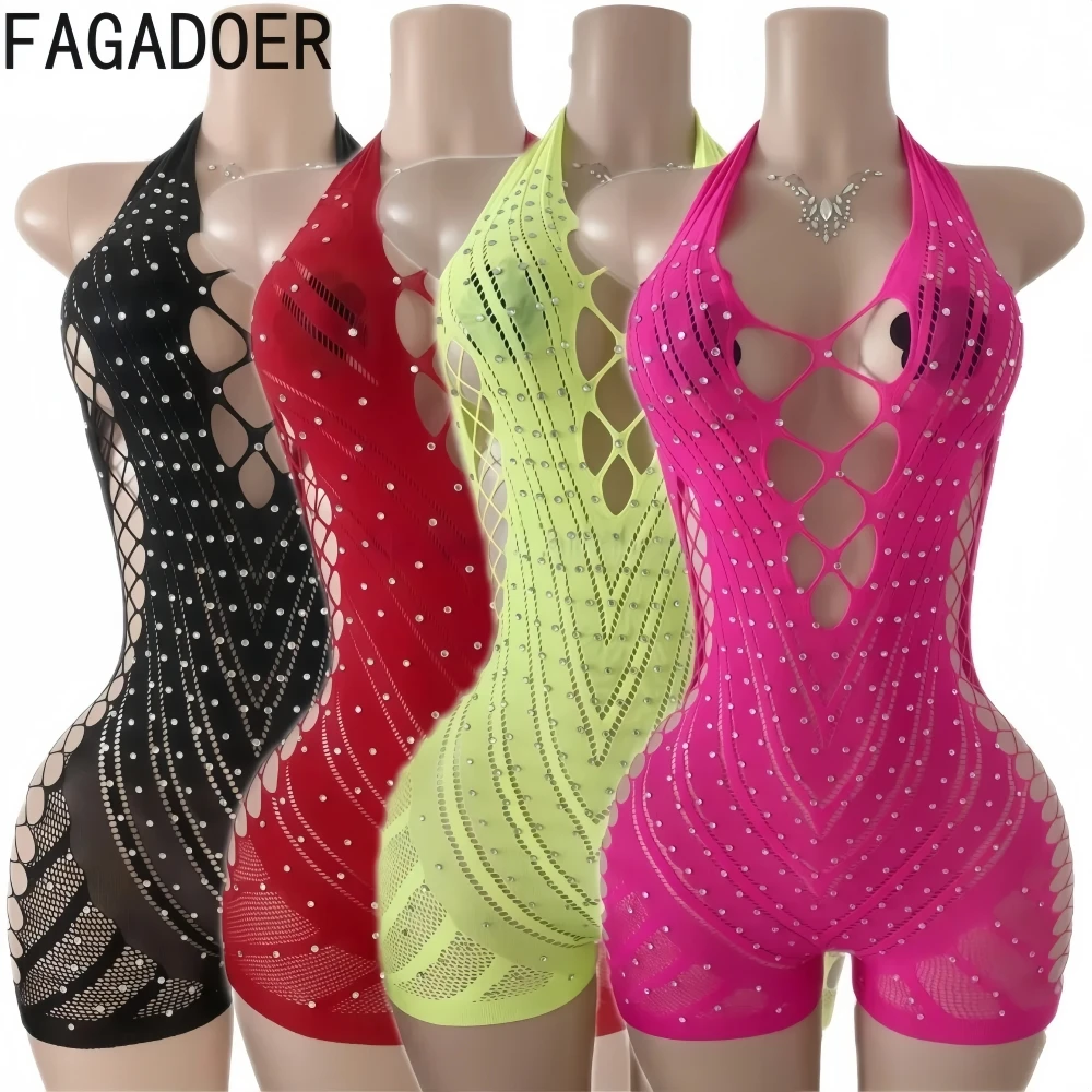 

Сексуальный комбинезон-боди FAGADOER с вырезами, стразами и вставками, женский, на бретелях, без рукавов, с открытой спиной, для вечеринок и клубов
