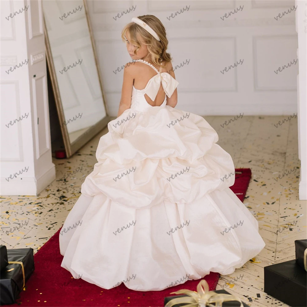 Elegante baljurken voor bloemenmeisjes فساتΣгаqab Diego Kant Vloerlengte Prinses Verjaardagsjurk Aangepaste vestidos de novia