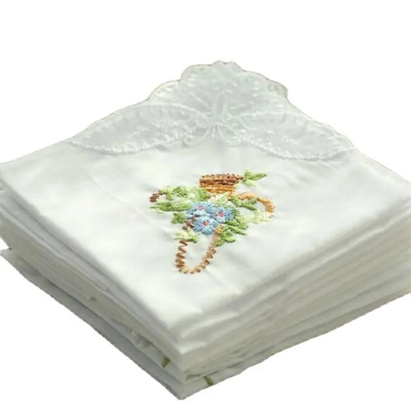 HOT Cotton White Lace Handkerchief Embroidered Women Square Ladies Hanky Children Towel Party Wedding Gift 1PCS