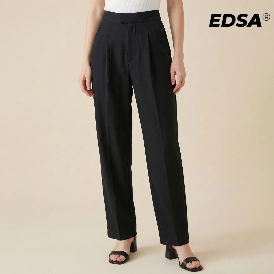 

EDSA Женские плиссированные брюки со средней посадкой для офиса, женские прямые длинные брюки, универсальные