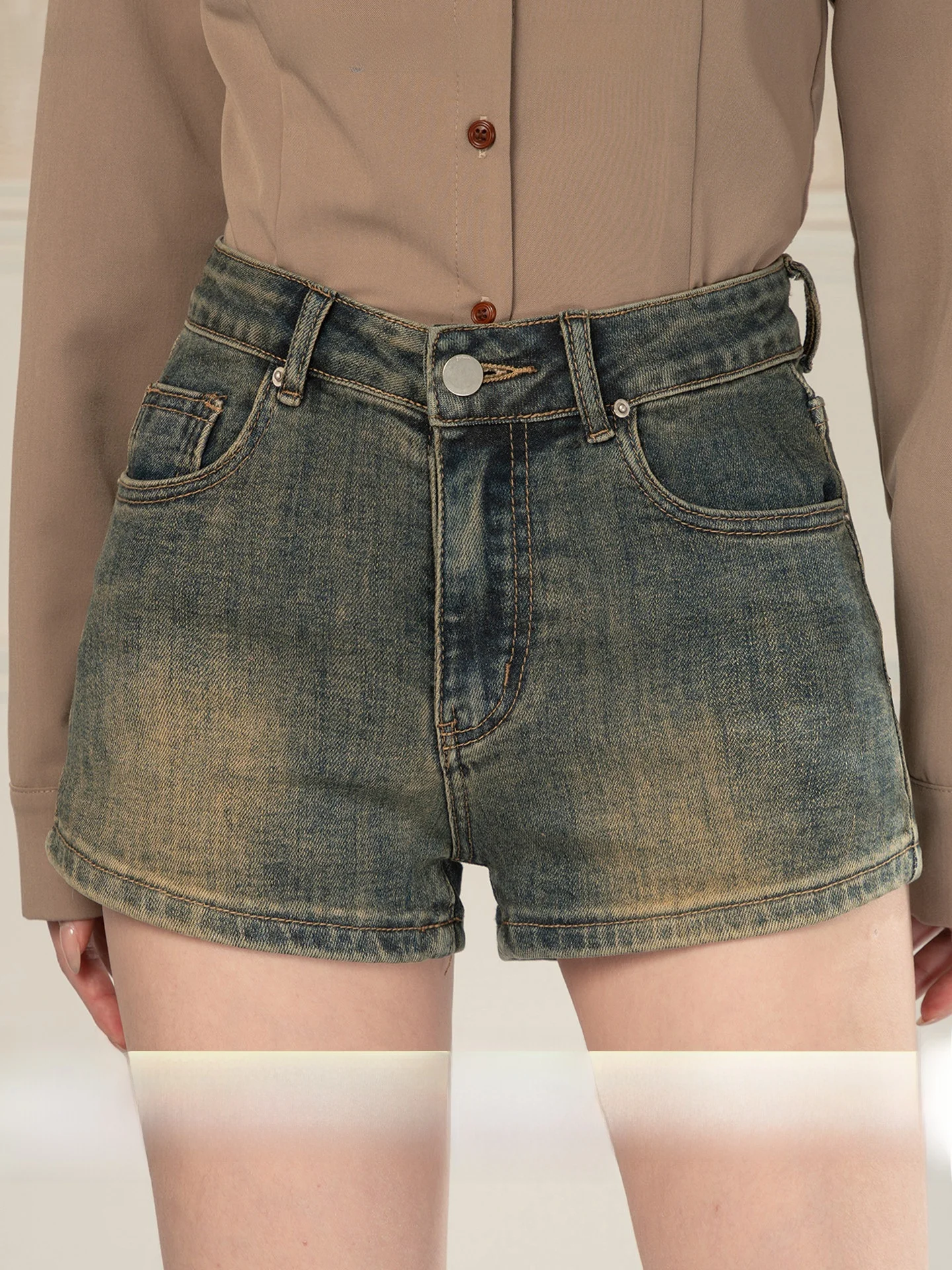 

Heynew American Retro Sexy Girl A-Line Tight Jeans orts Women Spring Elastic Butt Sexy Pure Desire orts High Waist Denim