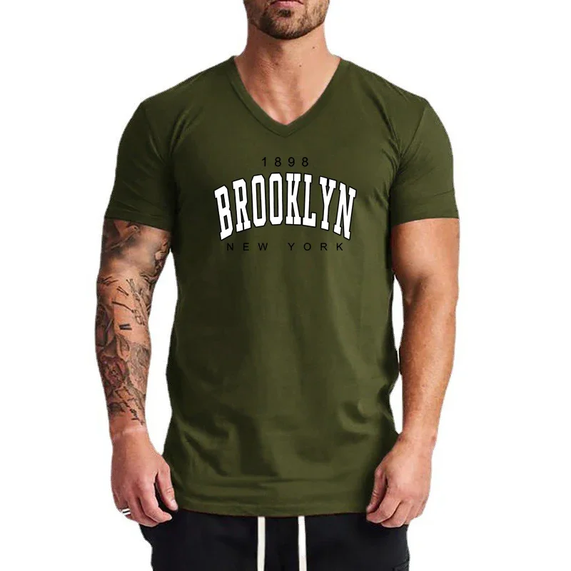 

Футболка Brooklyn New York City мужская с принтом, модная дышащая майка с V-образным вырезом, хлопковая облегающая Спортивная рубашка с коротким рукавом, лето