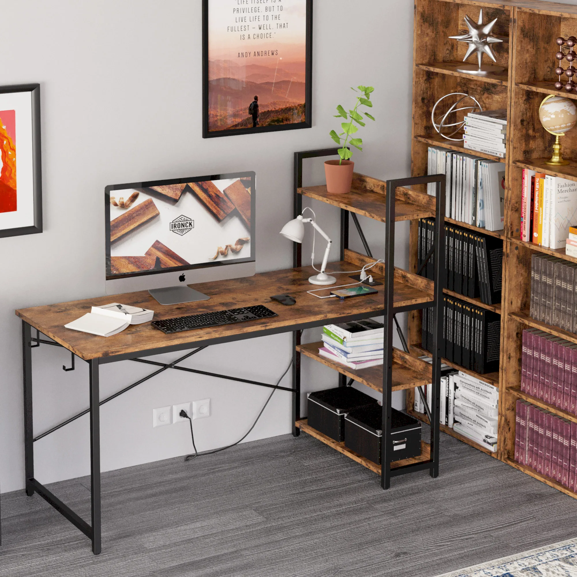 Computer Desk 47" with Power Outlet & Storage Shelves