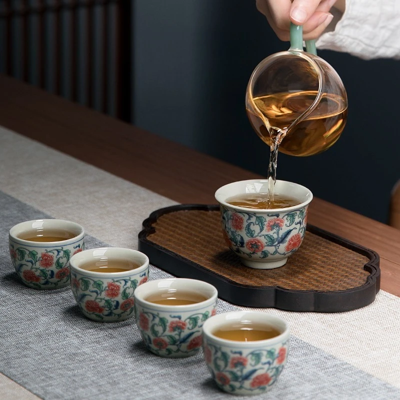 

Teacup Set Gift Box 4 Teacups, Cup Master Cup, Kung Fu Tea Set, Chinese Personal Tea Bowl Ceramics