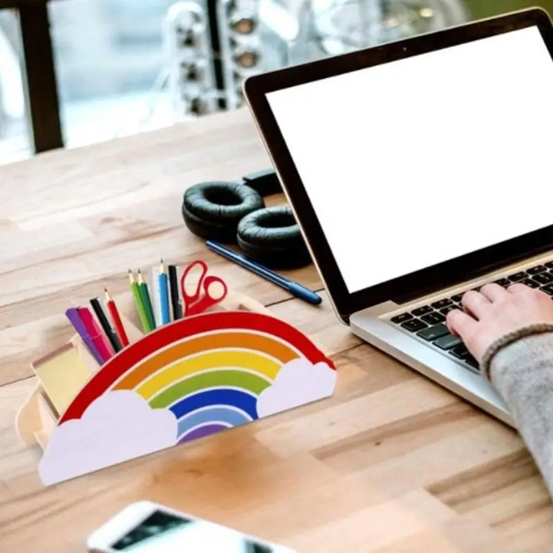 

Радужные тематические органайзеры для карандашей, деревянные органайзеры для ручек, 5 сегментов, ящик для хранения карандашей