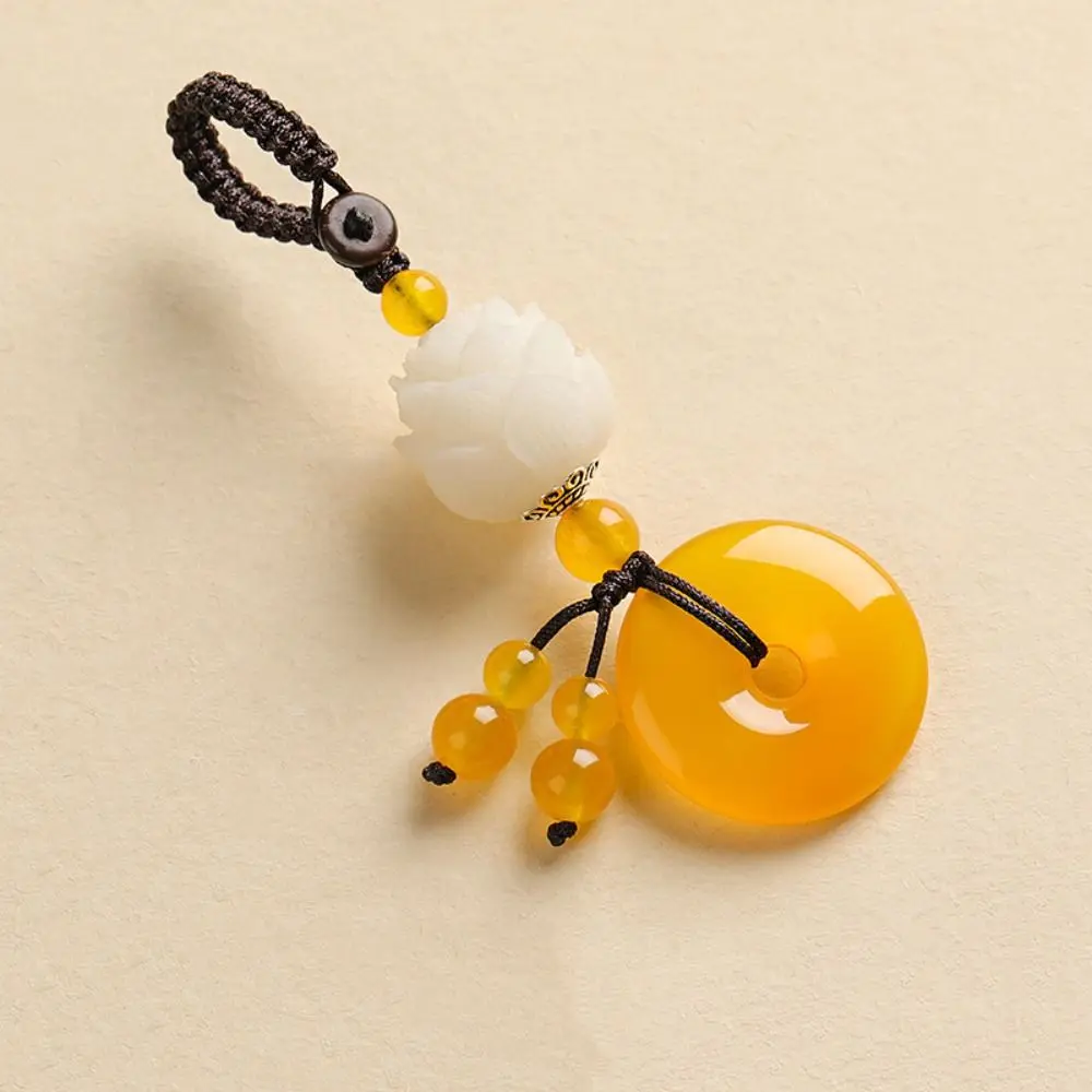 Keychain Pendant For Men Women Bag Accessories Car Key Buckle Natural Antique Jade Round Agates Stone Keyrings Gifts