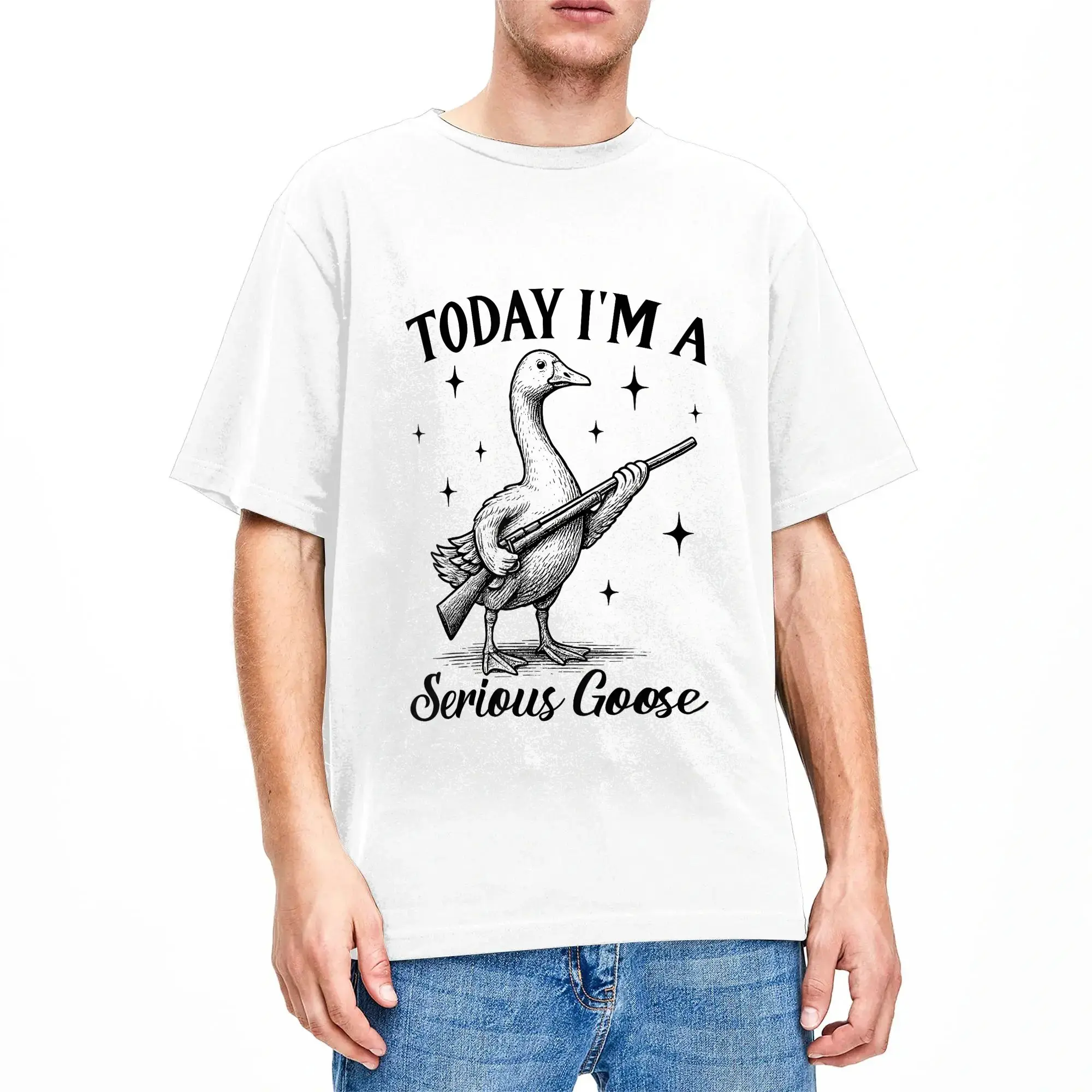 Men T Shirt Vintage Today I‘m A Serious Goose Funny Goose with Gun Meme T Shirts Harajuku  Summer Tees Aesthetic Cotton Tops