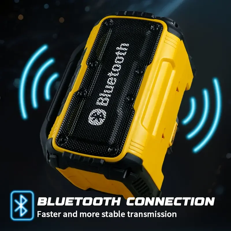 Altavoz portátil inalámbrico compatible con Bluetooth, subwoofer para exteriores, altavoz resistente al agua para obras de construcción, sonido estéreo envolvente