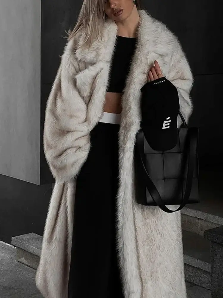 Warm Long Faux Fur Coat with Large Collar for Women Autumn Winter Outerwear Ele Chic Chinese Brandl Whole Skin Leather