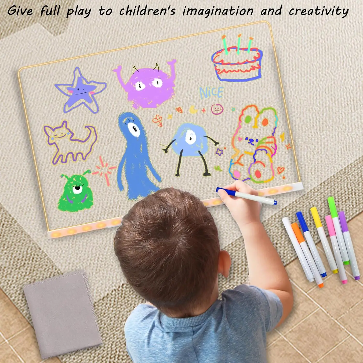 Crafts Toy, Acrylic Dry Erase Board with Light, Led Note Board with Colors, Light Up Dry Erase Board for Children Christmas