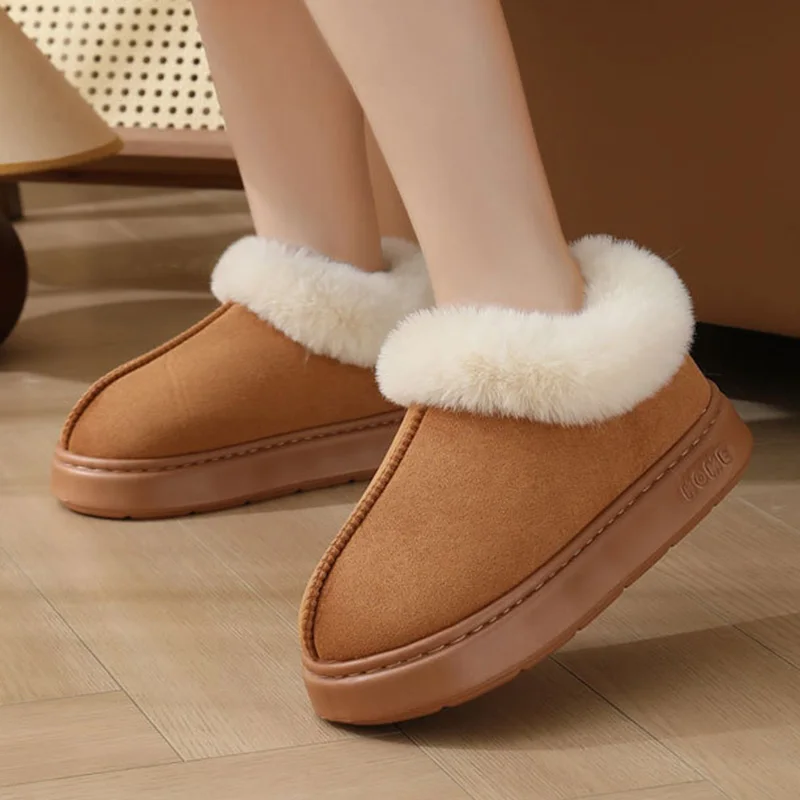 Thick Bottom Fluffy Furry Fur Slippers Women Winter Non Slip Platform Home Plush Slippers Woman Thicken Warm Cotton Padded Shoes