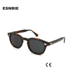 ESNBIE Acetate Sunglasses Men Round Vintage Rivet Shades Retro Small Sun Glasses Women Oval Brand Designer Goggle Oculos De Sol