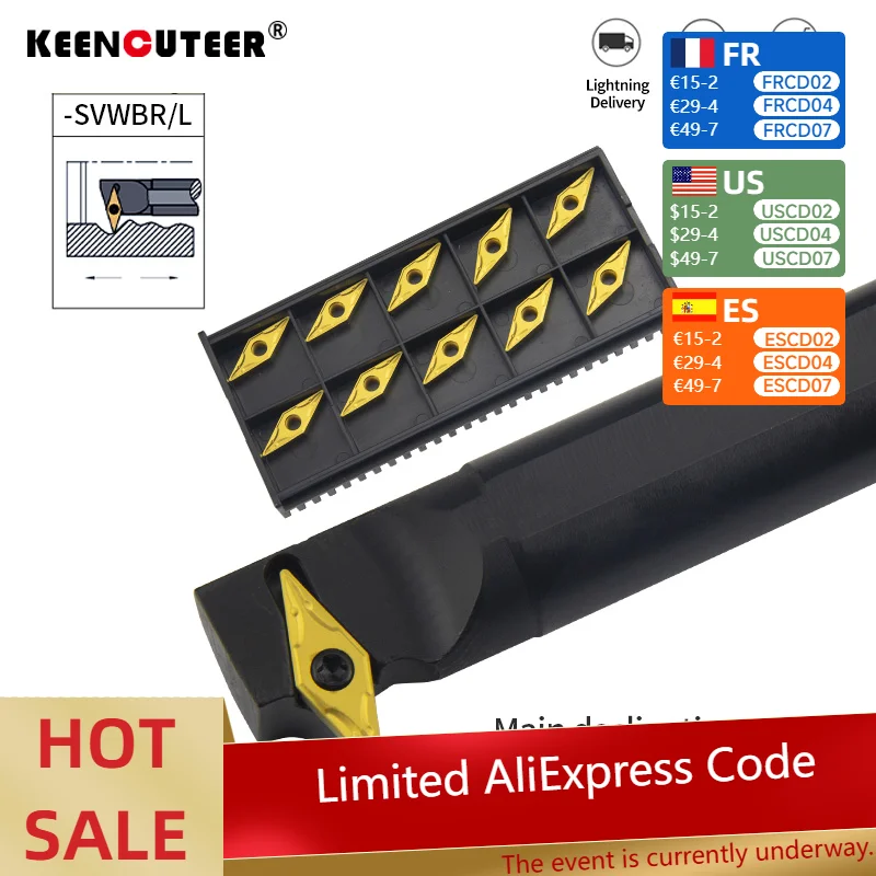 

SVWBR/L S16Q-SVWBR11 S25S-SVWBR16 Internal Turning Tool Holder VBMT Carbide Inserts Lathe Bar CNC Cutting Tools Set