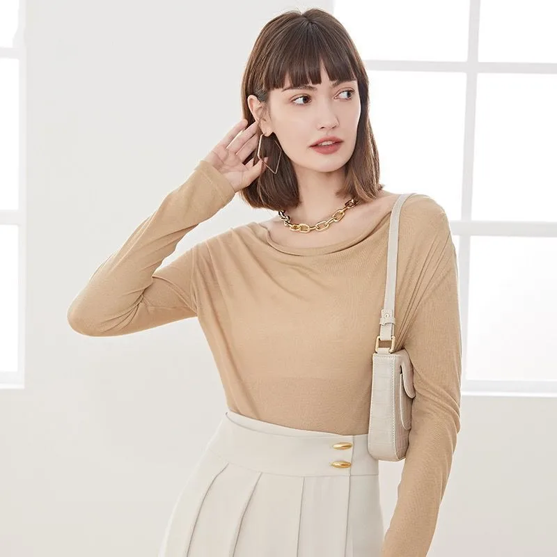 Camicie lavorate a maglia slim con colletto pieghettato elegante da donna da ufficio a 11 colori, top a maniche lunghe primaverili e autunnali