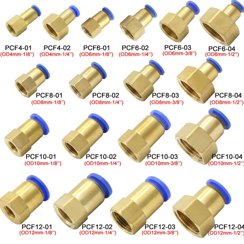 

10/50PCS PCF Pneumatic Air Connector 4 6 8 10 12mm Hose Tube 1/8 3/8" 1/2" 1/4" BSP Female Thread Brass Quick Pipe Joint Fitting