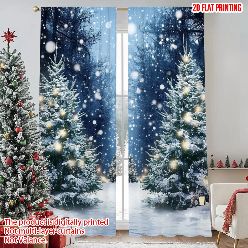

2pcs 2D flat printing Christmas Drapes Christmas Forest Scene Machine Washable Fabric Without Electricity Festive Curtains Use
