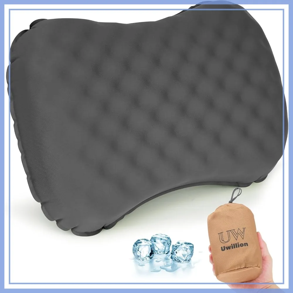 

Ultralight Inflatable Camping Pillow with Ice Silk Cover, Ergonomic and Washable for Travel Hiking