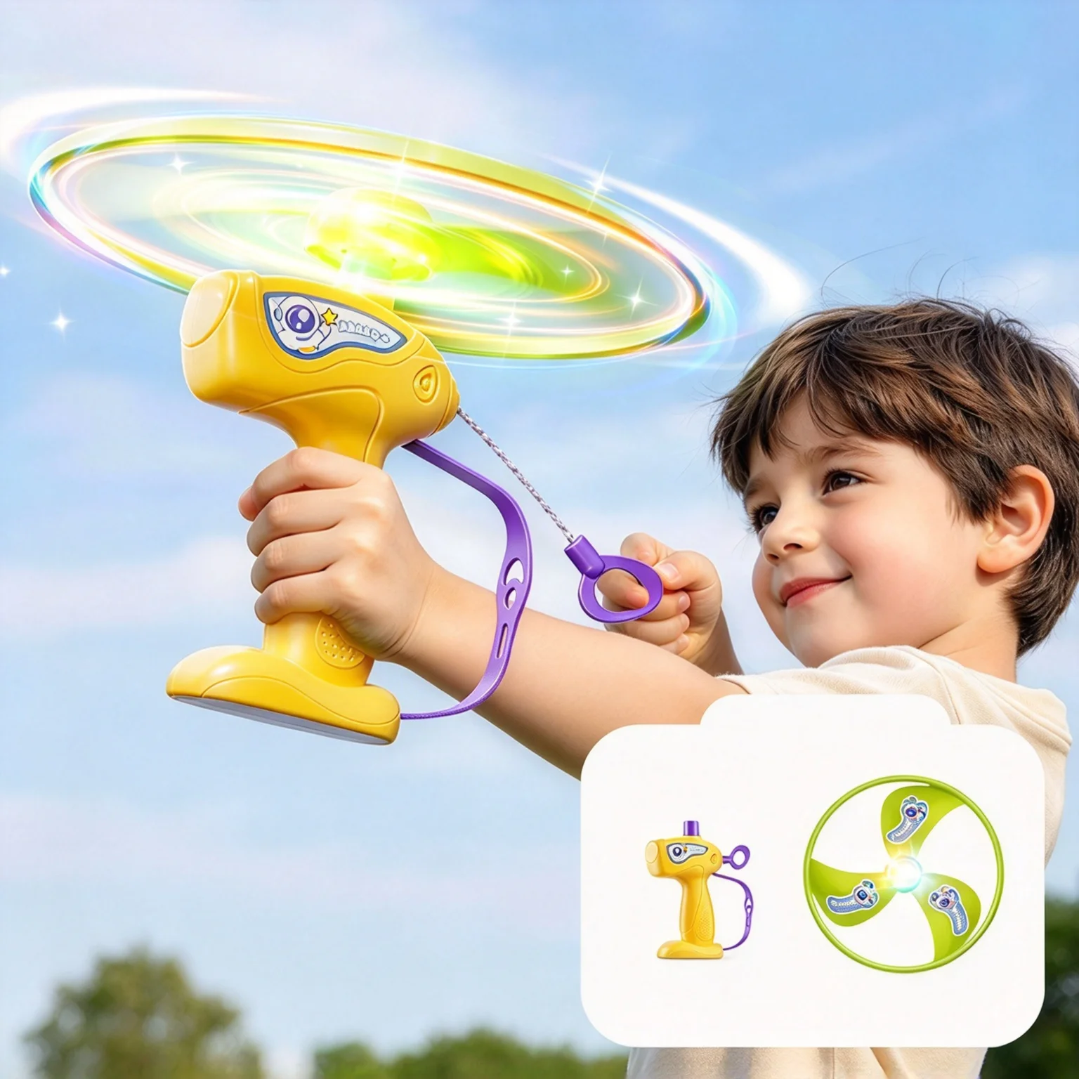 Lighting - لعبة قاذف قرص الطيران بحبل سحب،