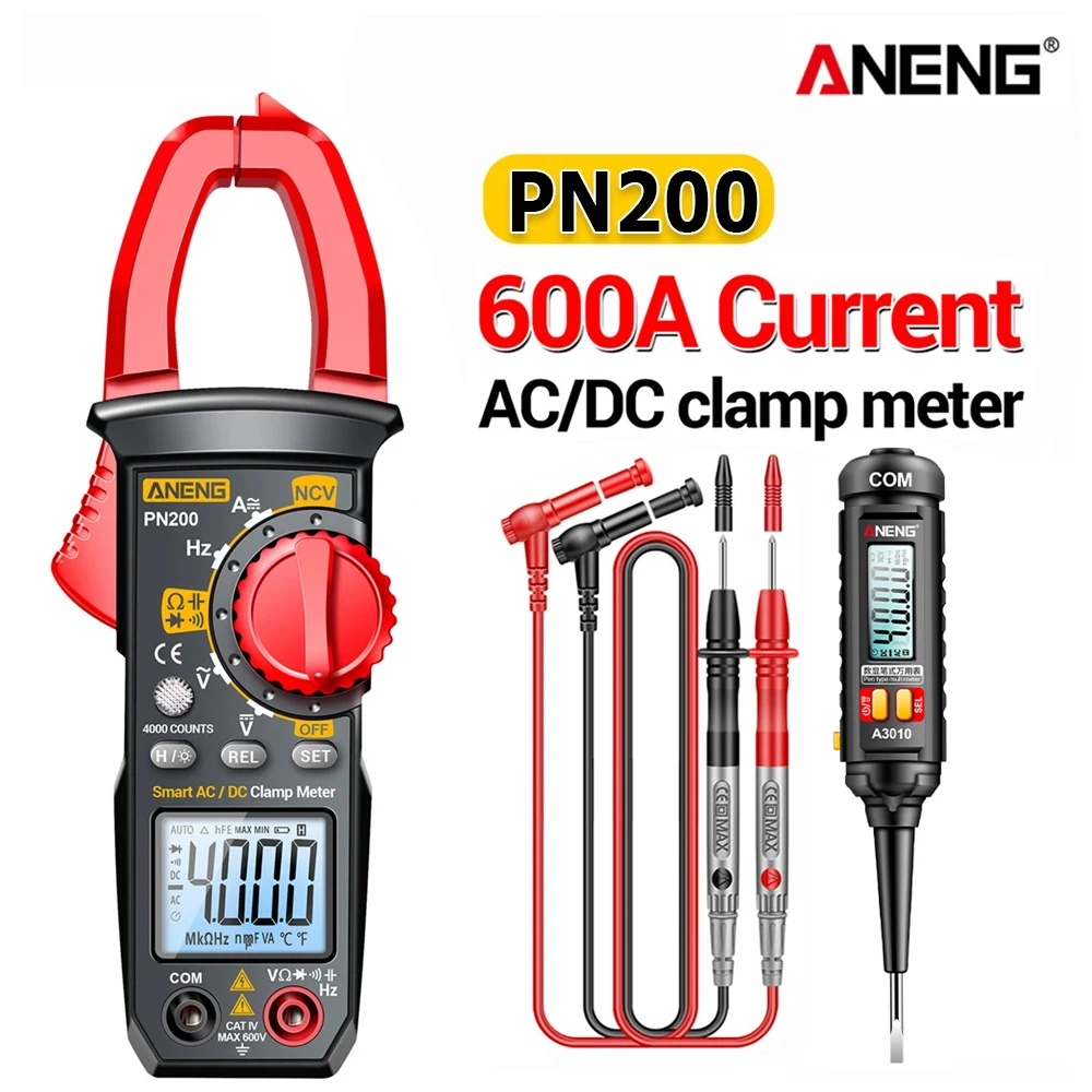 

Цифровой клещевой измеритель PN200 A3010, тестер напряжения, набор с ручкой-тестером, 4000 измерений, измерение напряжения переменного и постоянного тока, емкости, сопротивления, инструменты для электриков