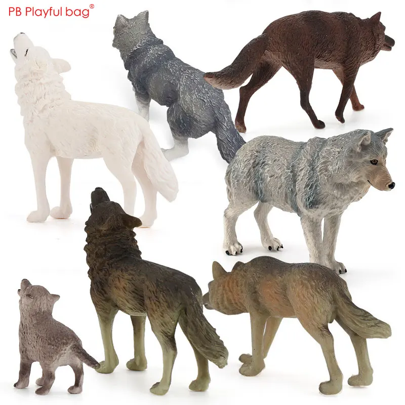 7pcs/set Simulation Wild Wolf Model Little Statue Coyote Siberian Wolf Toy Animal Figurine HG75