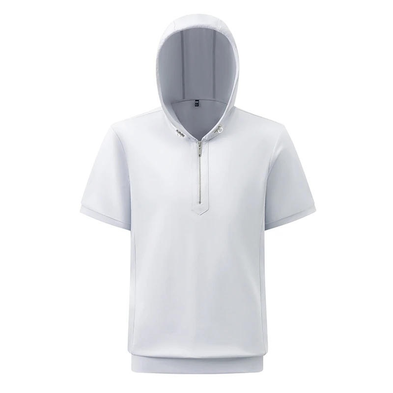 Good Quality Hooded Clothes Men's New Design 2026 Spring Summer Trendy Zipper Tops Short Sleeve Shirt Pullover Cotton T-shirts