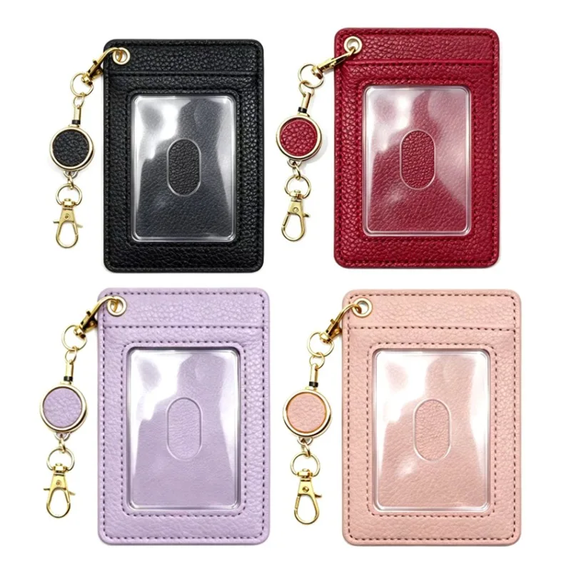 Fashion PU Leather Card Holders Set Women Men Student Retractable Badge Reel ID Card Holder Cover Case Nurse Badge Lanyards