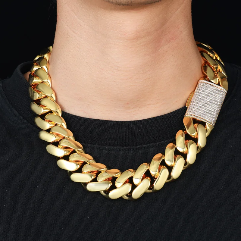 

Hip Hop Bling Iced Out 25mm Big Heavy Rhombus Cuban Link Chain Necklaces for Men Rapper Jewelry Gold Silver Color