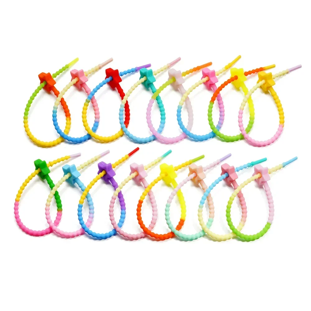 2pcs/Lot Rubber Gradient Bands Colorful Silicone Tie Star Bandage Tag Rope DIY Keychain Pendant Adjustable Data cable storage