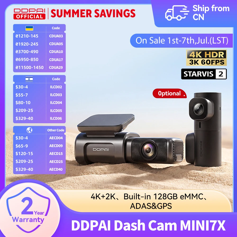 DDPAI MINI7X 4K Dash Cam, Cámara para Auto Delantera y Trasera 2K STARVIS 2 IMX678, 128GB eMMC, Wi-Fi 5GHz, SR2.0, DVR para Auto, Grabador con Visión Nocturna