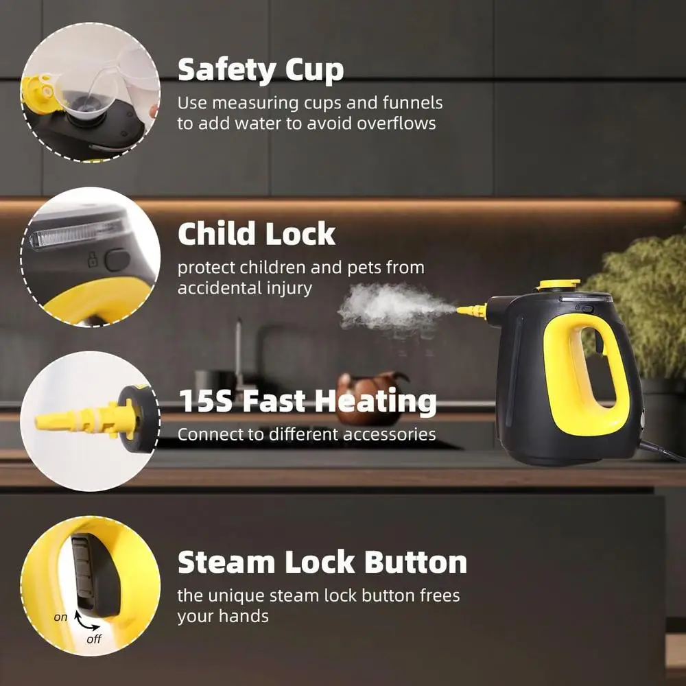 Handheld Steam Cleaner 1350W Portable Steam Gun 530ml Quick Heat 110℃ High Pressure Steam Multi-Surface Cleaning Tool 10-Piece