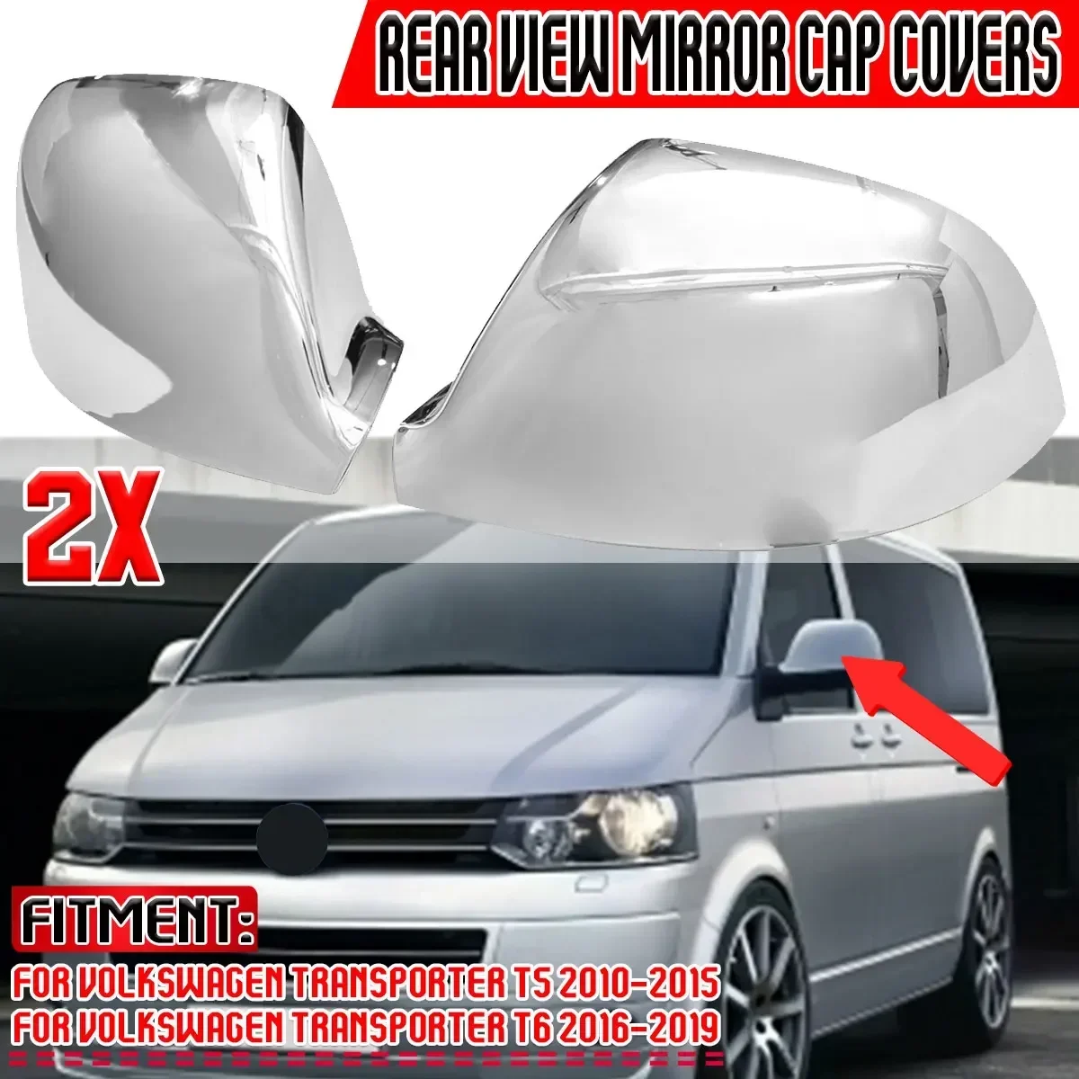 

New 2x Car Rearview Mirror Cover For VW For Volkswagen Transporter T5 2010-2015 T5.1 T6 2016-19 Rear View Mirror Cap Body Kit