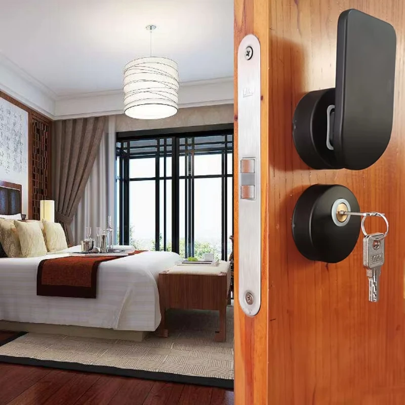 

Premium Gold Supplier Bedroom Double Sided Matte Black Door Handle with Key Lock