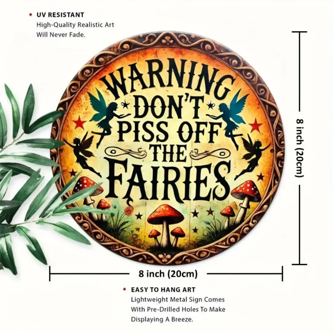 Home iron sheet paintings- Vintage Fairy Warning Sign - Aluminum Wall Art Decor,Don't Piss Off The Fairies - Easy to Hang