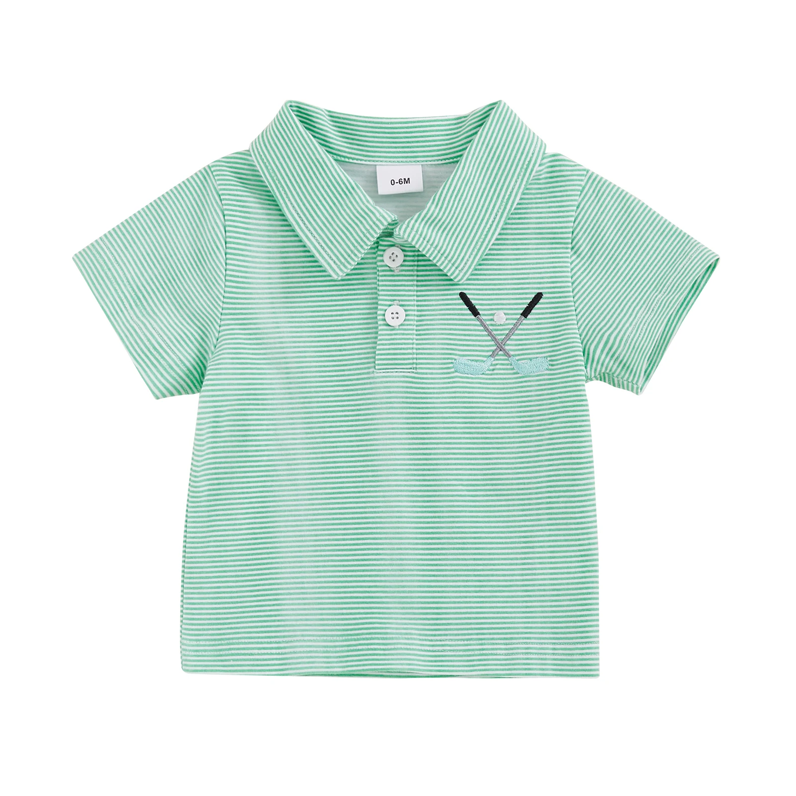 

Toddler Baby Boys Summer T-Shirts Striped Golf Pattern Button Turn-Down Collar Short Sleeve Casual Tops