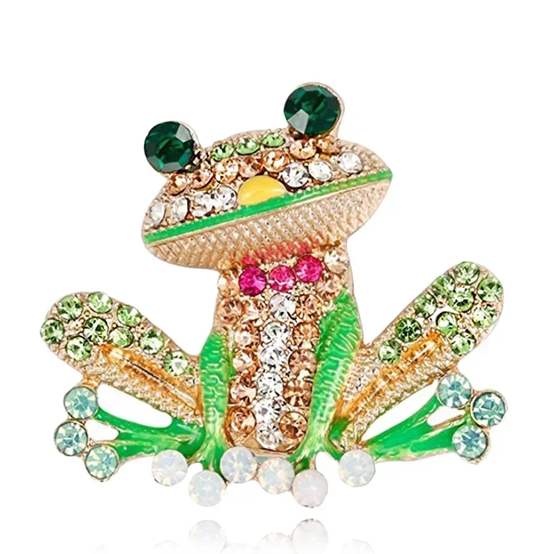 Enamel Pin Cute Animal Frog Brooch for Women Metal Lapel Pins Colored Rhinestone Crystal Jewelry Corsage Women's Brooch Gift