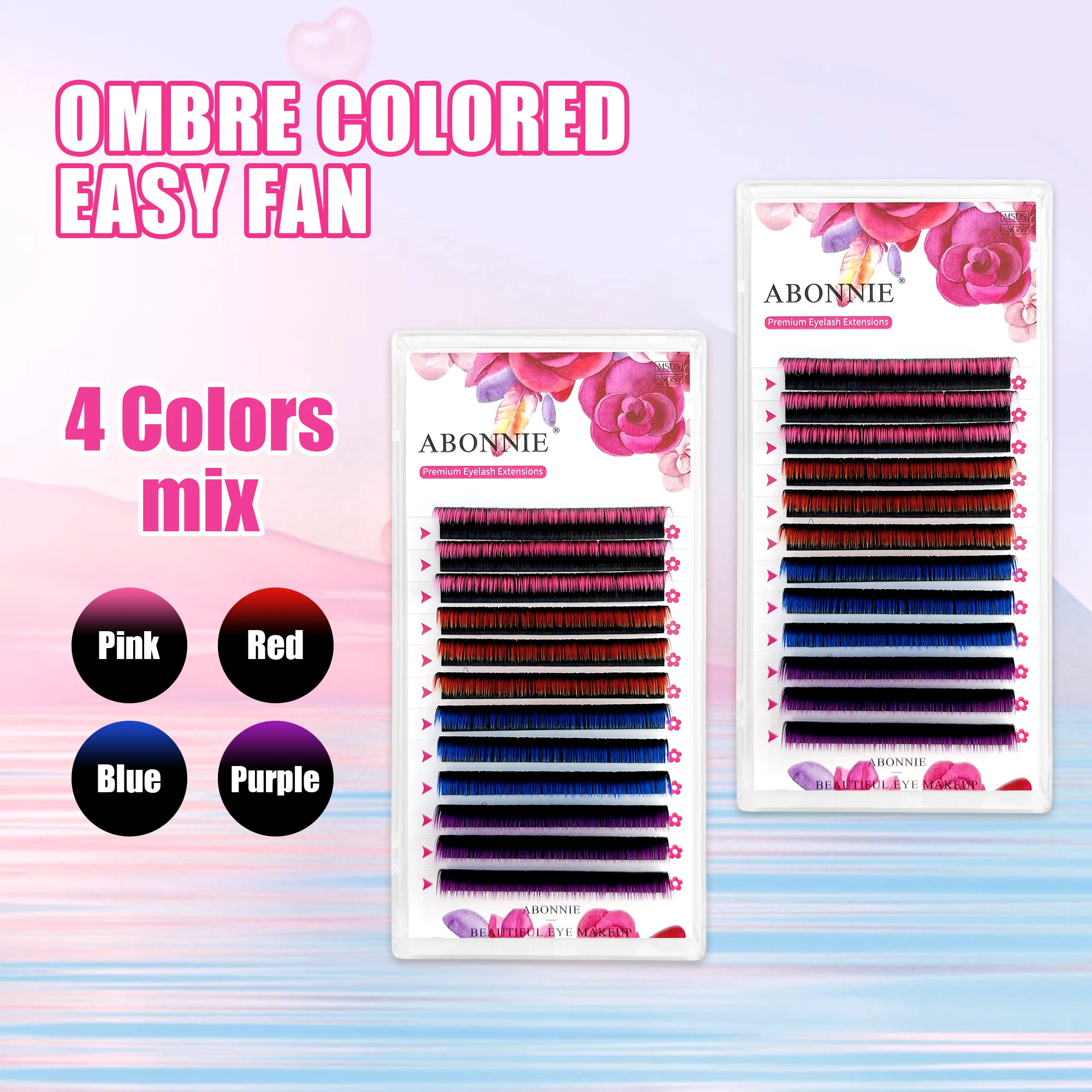 

ABONNIE Color Lashes Extension 0.07mm Easy Fan Volume Gradient Fast Blooming Auto Easy Fanning Eyelash Extension For Christmas