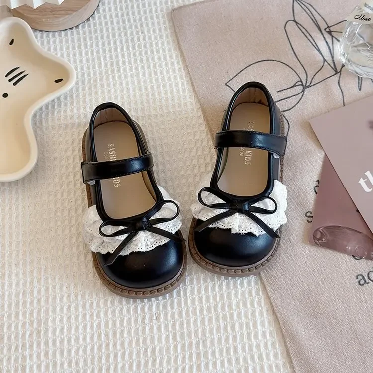 Mädchen-Schuhe mit Spitze und Schleife, Mary Jane Ballerinas mit Klettverschluss, Niedliche Prinzessinnen-Kleiderschuhe für Hochzeit, Party, Alltag, Freizeit, Neu – Detail 4