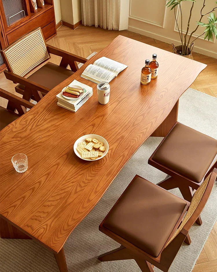 X188Серед-Древний обеденный стол из цельного дерева, прямоугольный обеденный стол и комбинация стульев из ясеня для гостиной