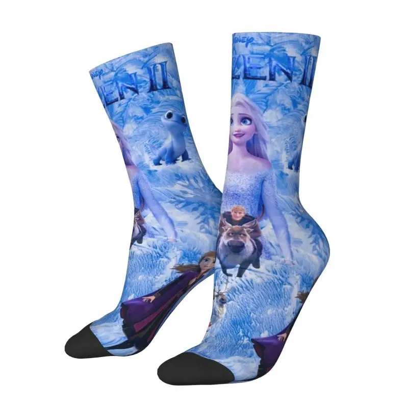 Funny Printed Frozen Princess Socks for Men Women Stretchy Summer Autumn Winter Animated Movie Crew Socks