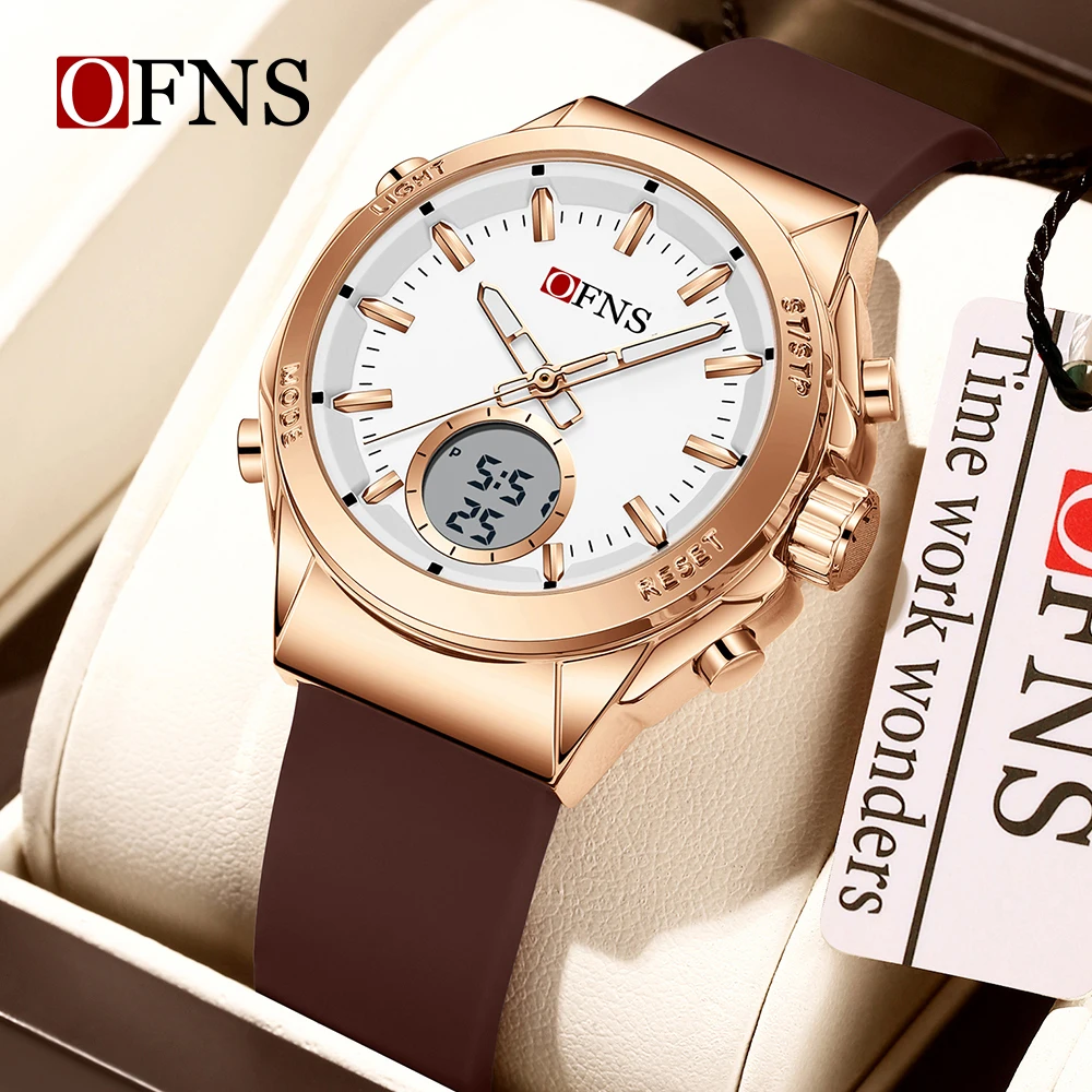 

OFNS S9103 Dual Display Dual Core Watch 3ATM Waterproof Three Ground Time Luminous Timing Silicone Strap Business Sports Watch