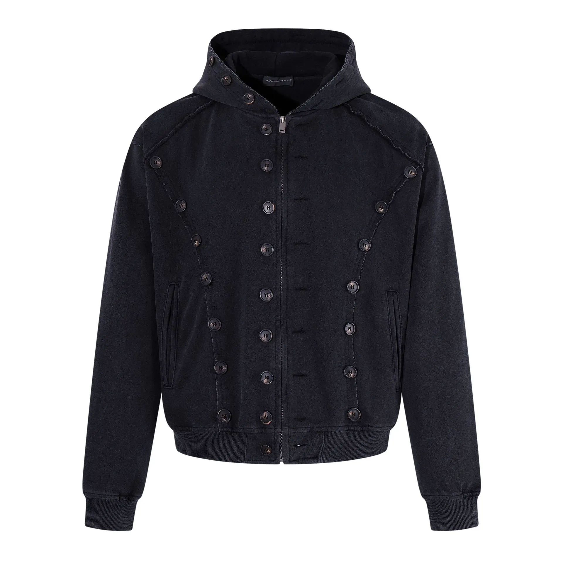 Men's Fashion Oversized Hip Hop Jacket With Multi Buttons High Street Vintage Hooded Coat Retro Cardigan Outerwear