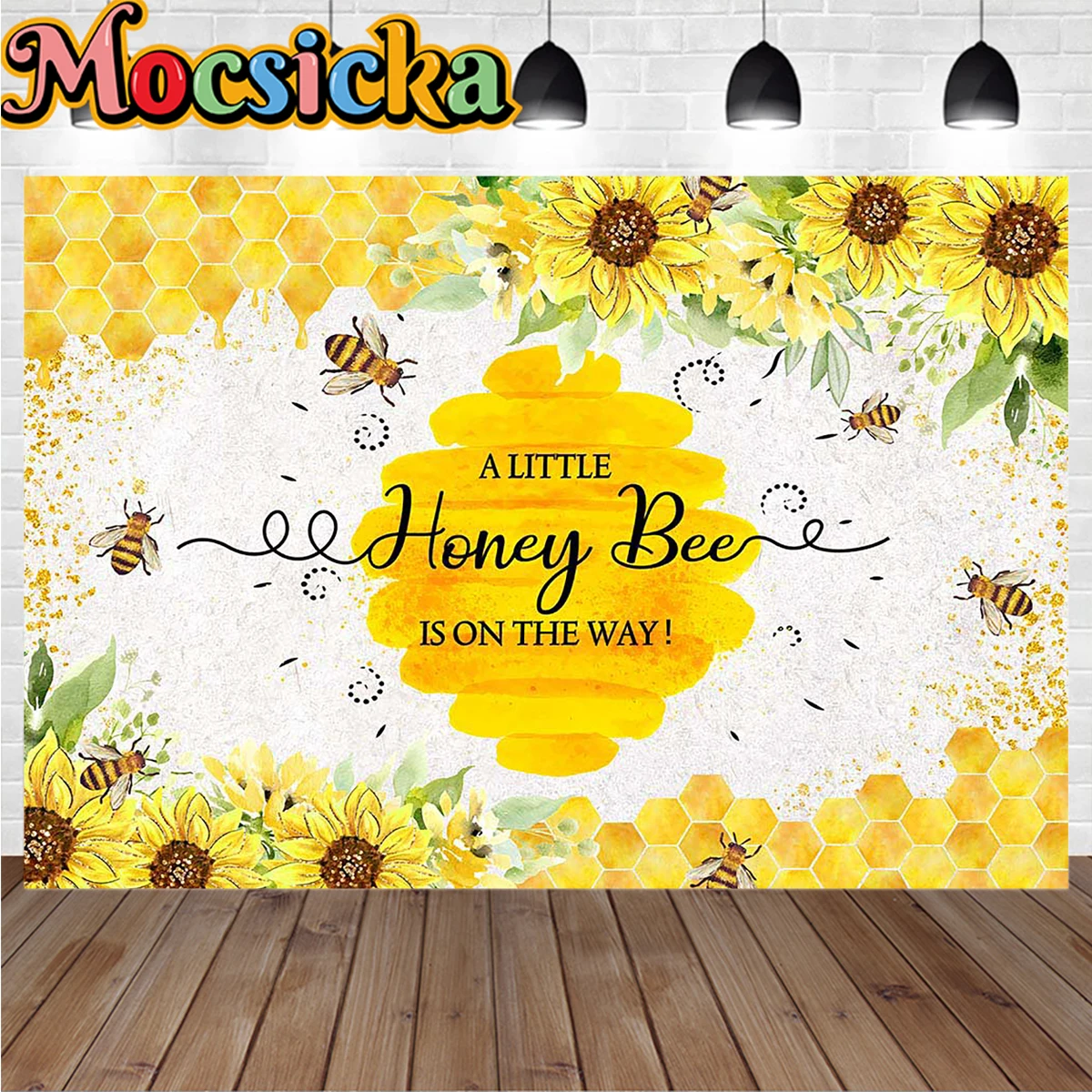 Verano pequeña abeja de miel bebé está en el camino una fotografía de fiesta de cumpleaños telón de fondo de girasol de panal foto de recién nacido