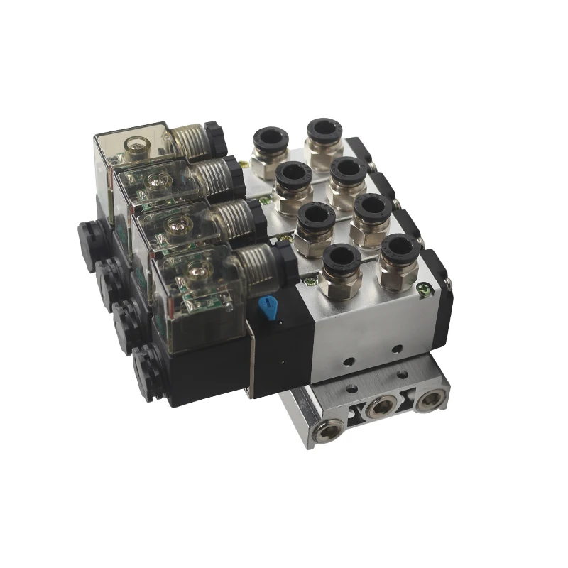 

Set 4V210-08 Manifold Stations Solenoid Valve 7-20 Combinations DC12V 24V AC220V With Fittings 5 port 2 position Solenoid Valves