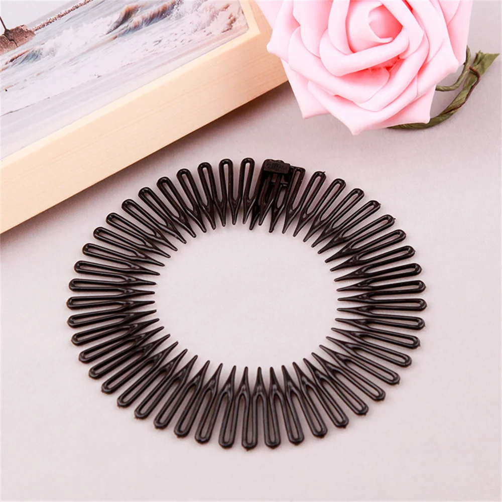 Fashion Elastic Flexible Comb Headband Luxury Rhinestone Heart Hairband Women Girls Fixed Hair Style Bun Headdress Accessories